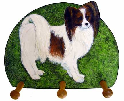 papillon red white dog leash key rack holder handmade gifts