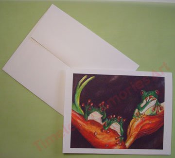 Frog red eyed froggies trio see hear talk no evil Notecards PERSONALIZED note-cards whimsical art