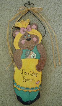 Bear POWDER ROOM TEDDY BEAR country cottage wood sign brown bath bear