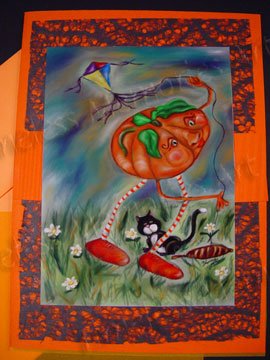 greeting Card pumpkin flying kite tuxedo cat Kitty Halloween handmade greeting cards surreal