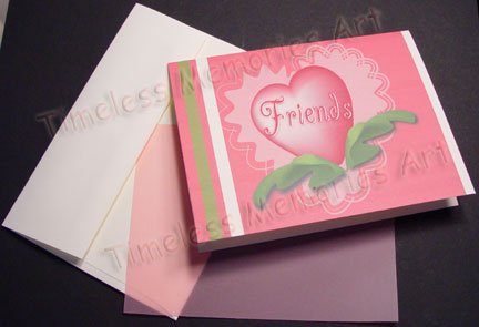 Greeting Card Handmade Cards Pink Heart FRIENDS Valentine floral lace whimsical pinky heart