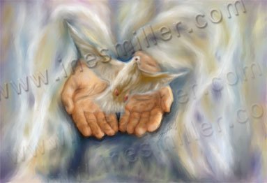 Dove God hands White dove release Digital art painting print