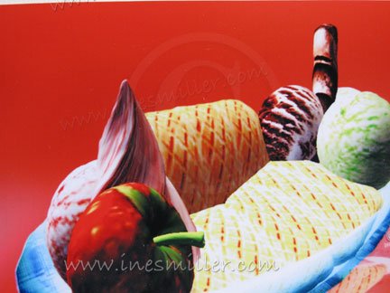 Handmade Greeting card Strawberry ice cream dessert cobalt blue crystal bowl chocolate stick cookie