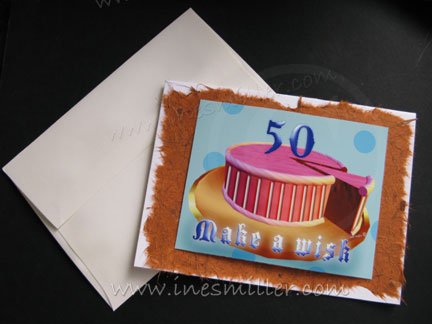50TH BIRTHDAY card Pink Icing Polka dots 50 birthday make a wish cake stripes custom greeting card