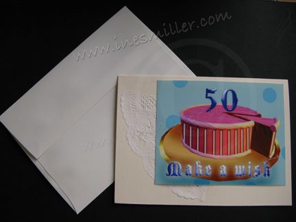 Make a Wish 50th Birthday handmade card Personalized 50 birthday Pink Cake greeting card paper Doily
