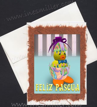 FELIZ Pascua Spanish HAPPY EASTER Handmade Greeting card egg duckling