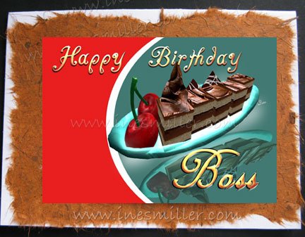 Greeting Card BOSS Handmade cards Chocolate fudge cake cherry whimsical design