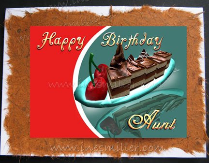 AUNT Handmade Greeting cardS AUNT CHOCOLATE FUDGE CAKE CHERRY whimsey art design
