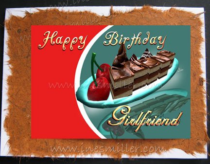 GIRLFRIEND Happy Birthday Handmade Card Chocolate cake Cherry desert