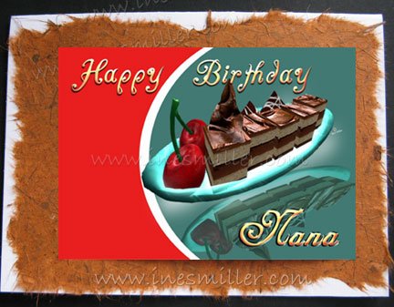 NANA Card Happy Birthday Handmade Greeting Card Chocolate Cake Cherries dessert custom art