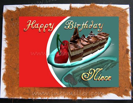 NIECE Happy Birthday greeting Card chocolate cake cherries handmade card