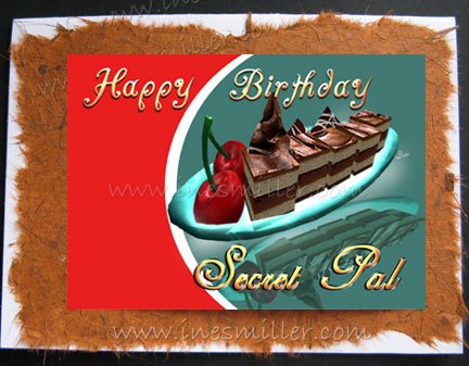 SECRET PAL greeting card Happy Birthday Handmade personalized Card Cake cherries