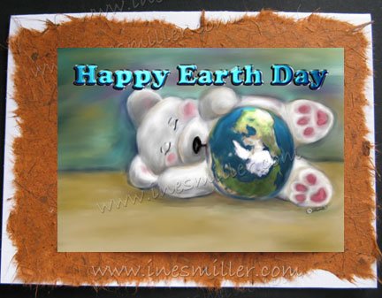 Happy Earth Day Greeting card Environment Awareness Handmade Card Teddy Bear - white Bear cub