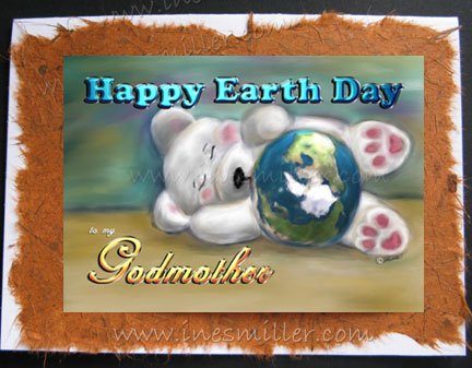 GODMOTHER Happy Earth Day Personalized handmade card sleeping white bear cub custom cards