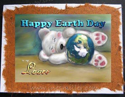 LOVER Happy Earth Day Greeting Card Gay Lesbian Environment Awareness Card Baby bear cub blue planet