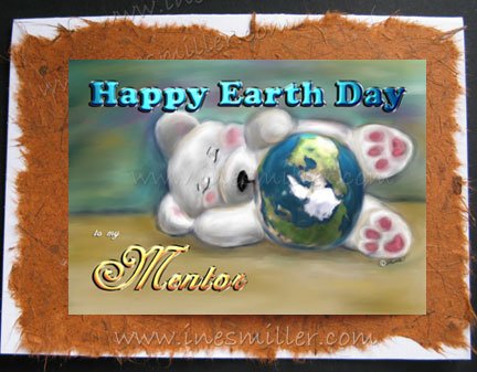 MENTOR Happy EARTH DAY card white teddy bear blue planet Personalized SCHOOL custom card