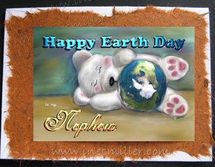 NEPHEW Happy Earth day Greeting Card Handmade personalized cards napping baby Bear blue planet