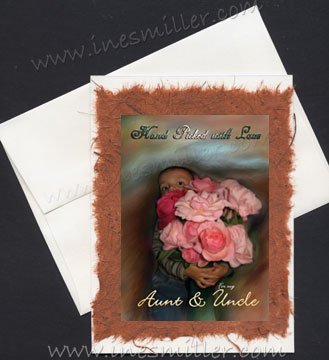 AUNT UNCLE Anniversary Greeting Card Toddler Hugging Garden Roses Art painting OOAK handmade card