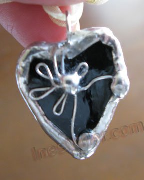 Black HEART Daisy Soldered glass pendant handmade fashion jewelry