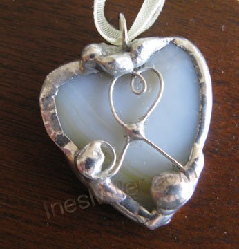 HEART PENDANT cream & white SOLDERED heart pendant UNIQUE Handmade gifts