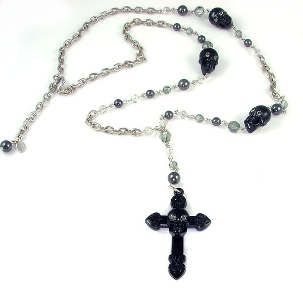 Tarina Tarantino Jewelry Gothic Rosary Long Cross Necklace Black