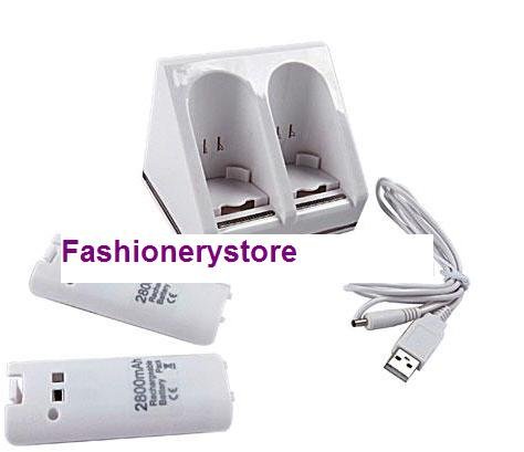Wii remote controller Blue Light Charge Station with 2800mAh Battery White