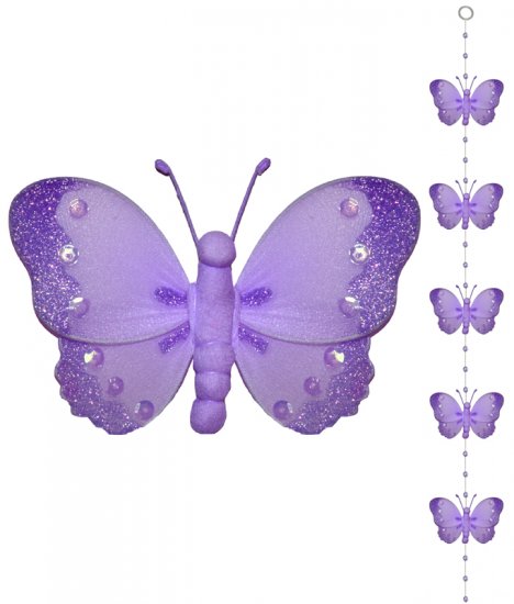 Purple Butterfly Garland String Mobile - nylon hanging ceiling wall baby nursery room wedding decor