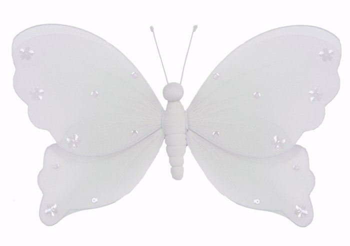5"" White Jewel Butterfly - nylon hanging ceiling wall baby nursery room wedding decor decoration de