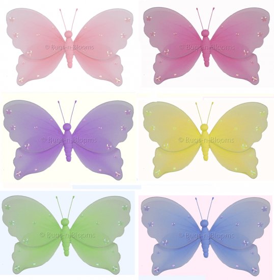 5"" Lot Jewel Butterflies 6 piece Set butterfly (Pink, Dark Pink (Fuschia), Purple, Yellow, Blue, Gr