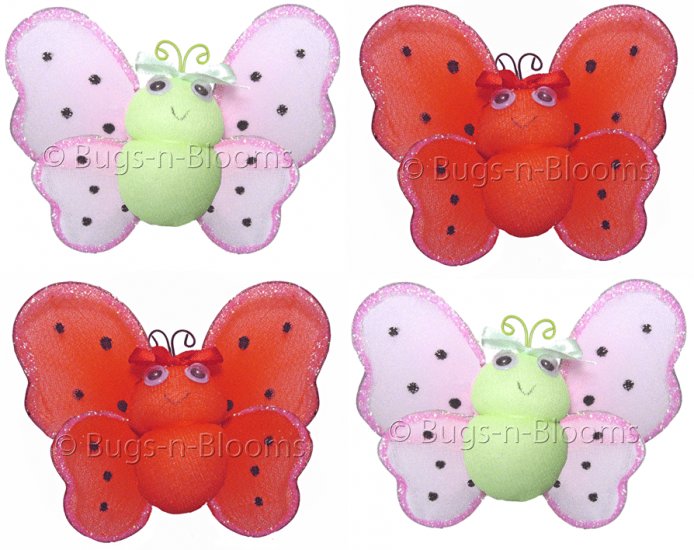 Lot Smiling Ladybugs 4 piece Set ladybug (Red & Black, Pink & Green) - nylon hanging ceiling wall ba