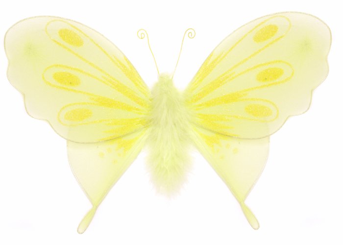 13"" Yellow Marabou Feathers Butterfly - nylon hanging ceiling wall baby nursery room wedding decor