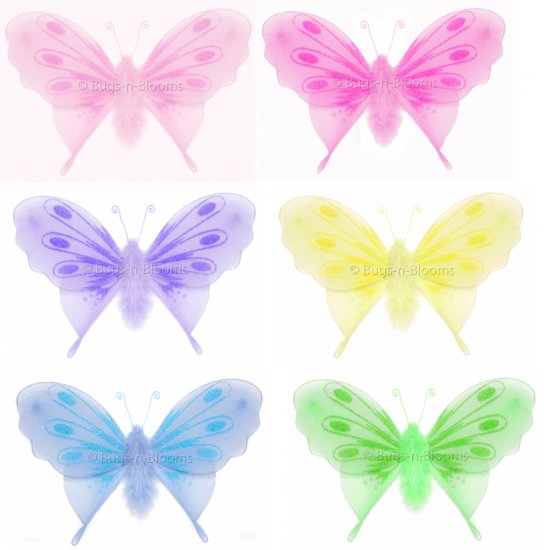 10"" Lot Marabou Feathers Butterflies 6 piece Set butterfly (Pink, Dark Pink (Fuschia), Purple, Yell