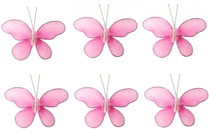 2"" Dark Pink (Fuschia) Mini Glitter Butterfly Butterflies 6pc set - nylon hanging ceiling wall baby