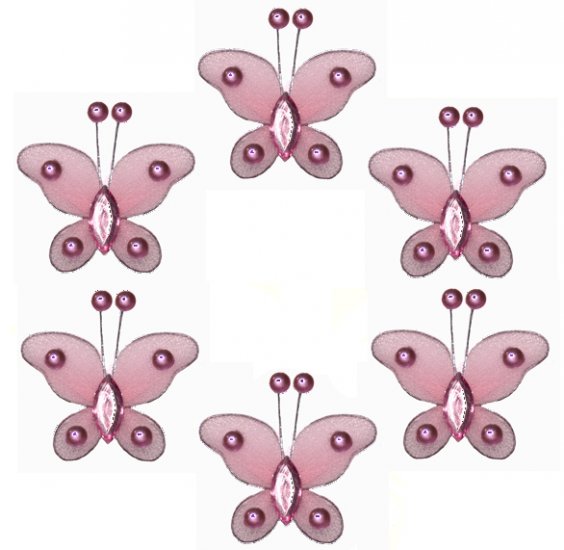 2"" Pink Mini Bead Butterfly Butterflies 6pc set - nylon hanging ceiling wall baby nursery room wedd