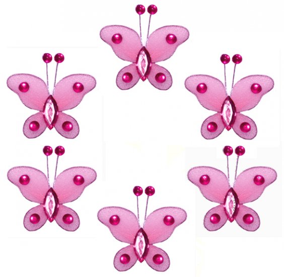 2"" Dark Pink (Fuschia) Mini Bead Butterfly Butterflies 6pc set - nylon hanging ceiling wall baby nu
