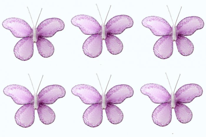2"" Purple Mini Glitter Butterfly Butterflies 6pc set - nylon hanging ceiling wall baby nursery room