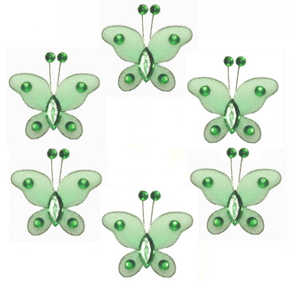 2"" Green Mini Bead Butterfly Butterflies 6pc set - nylon hanging ceiling wall baby nursery room wed