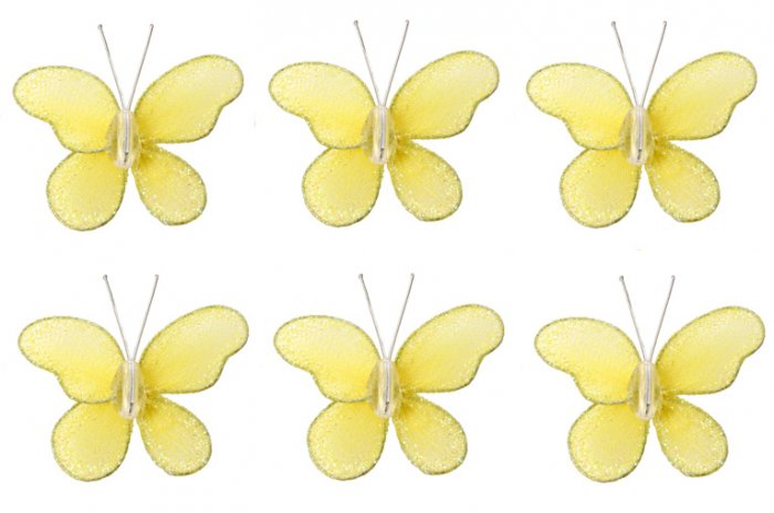 2"" Yellow Mini Glitter Butterfly Butterflies 6pc set - nylon hanging ceiling wall baby nursery room