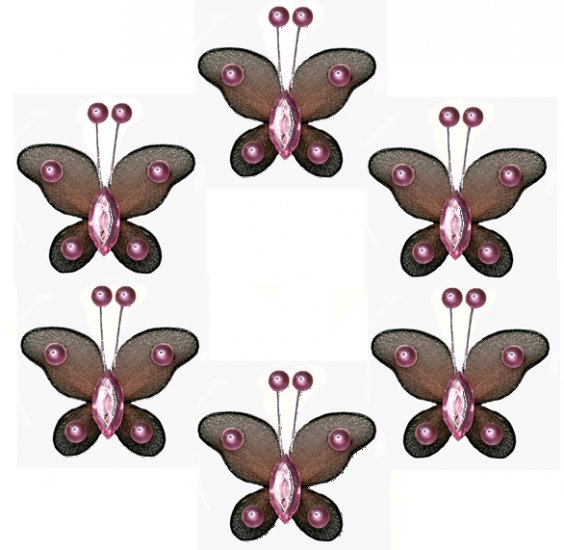 2"" Brown Pink Mini Bead Butterfly Butterflies 6pc set - nylon hanging ceiling wall baby nursery roo