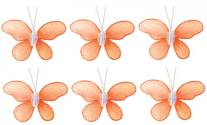 2"" Orange Mini Glitter Butterfly Butterflies 6pc set - nylon hanging ceiling wall baby nursery room