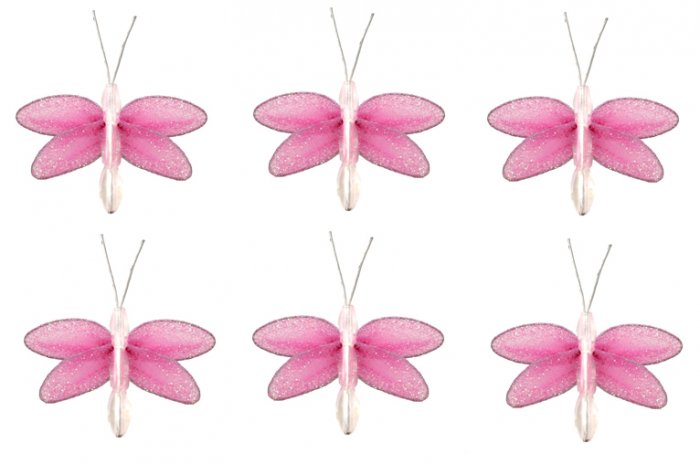 2"" Dark Pink (Fuschia) Mini Glitter Dragonfly Dragonflies 6pc set - nylon hanging ceiling wall baby