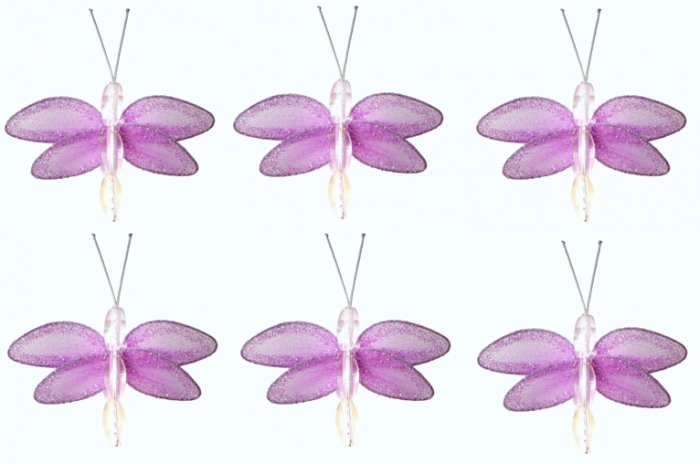 2"" Purple Mini Glitter Dragonfly Dragonflies 6pc set - nylon hanging ceiling wall baby nursery room