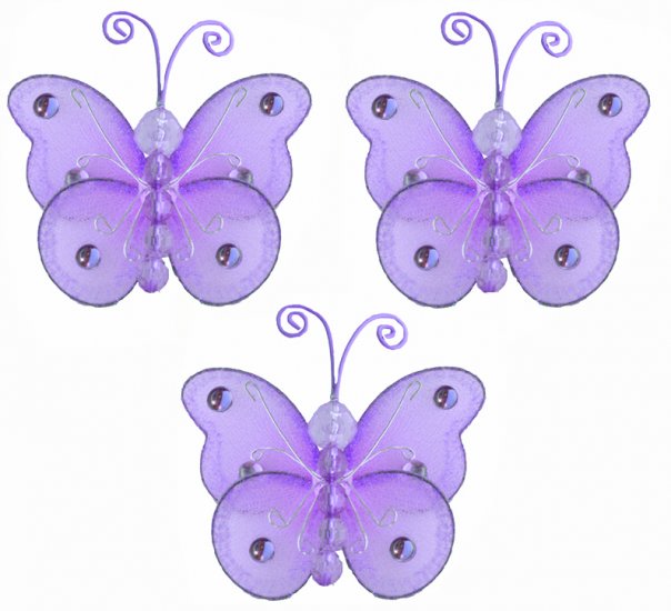 3"" Purple Mini Wire Bead Butterfly Butterflies 3pc set - nylon hanging ceiling wall baby nursery ro