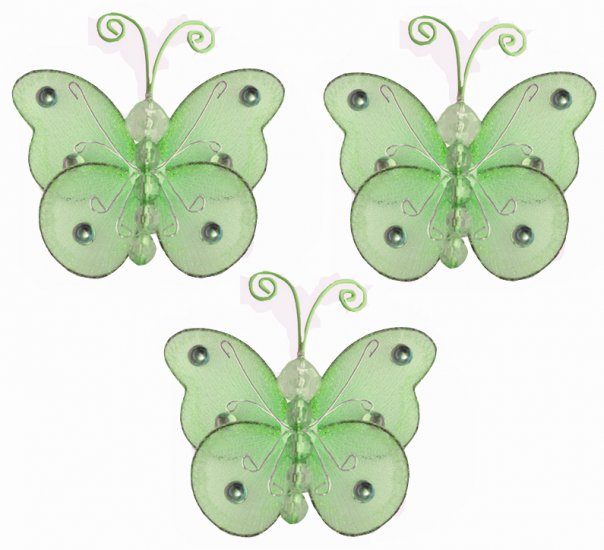 3"" Green Mini Wire Bead Butterfly Butterflies 3pc set - nylon hanging ceiling wall baby nursery roo