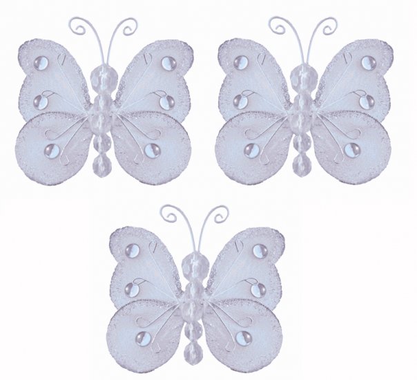 3"" White Mini Wire Bead Butterfly Butterflies 3pc set - nylon hanging ceiling wall baby nursery roo
