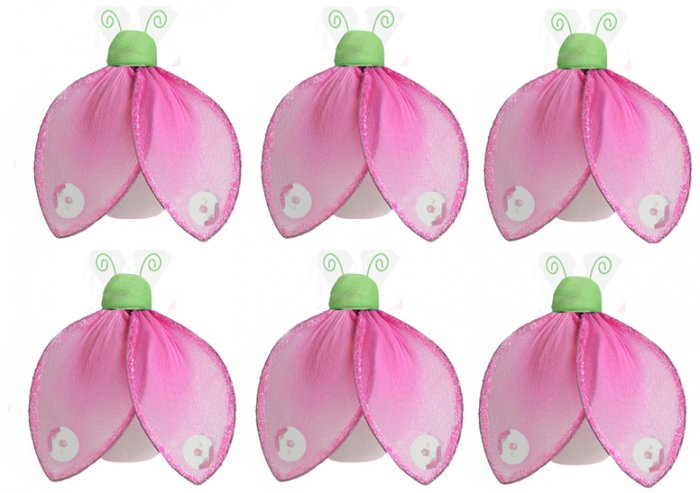 2"" Green Pink Mini Glitter Ladybugs 6pc set - nylon hanging ceiling wall baby nursery room wedding