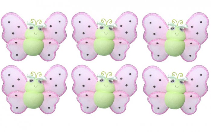 2"" Green Pink Smiling Mini Ladybugs 6pc set - nylon hanging ceiling wall baby nursery room wedding