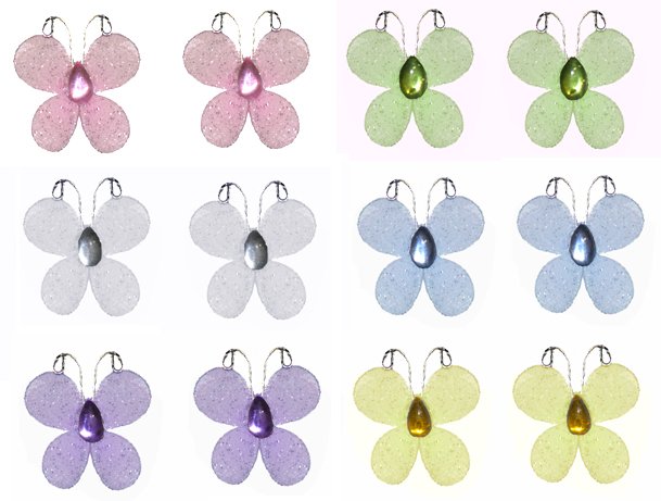 1"" Pink Purple Yellow Blue Green White Mini Glitter Butterfly Butterflies 12pc set nylon ceiling wa