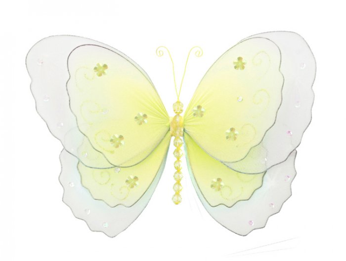 5"" Yellow Multi-Layered Butterfly - nylon hanging ceiling wall baby nursery room wedding decor deco