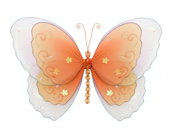 5"" Orange Multi-Layered Butterfly - nylon hanging ceiling wall baby nursery room wedding decor deco